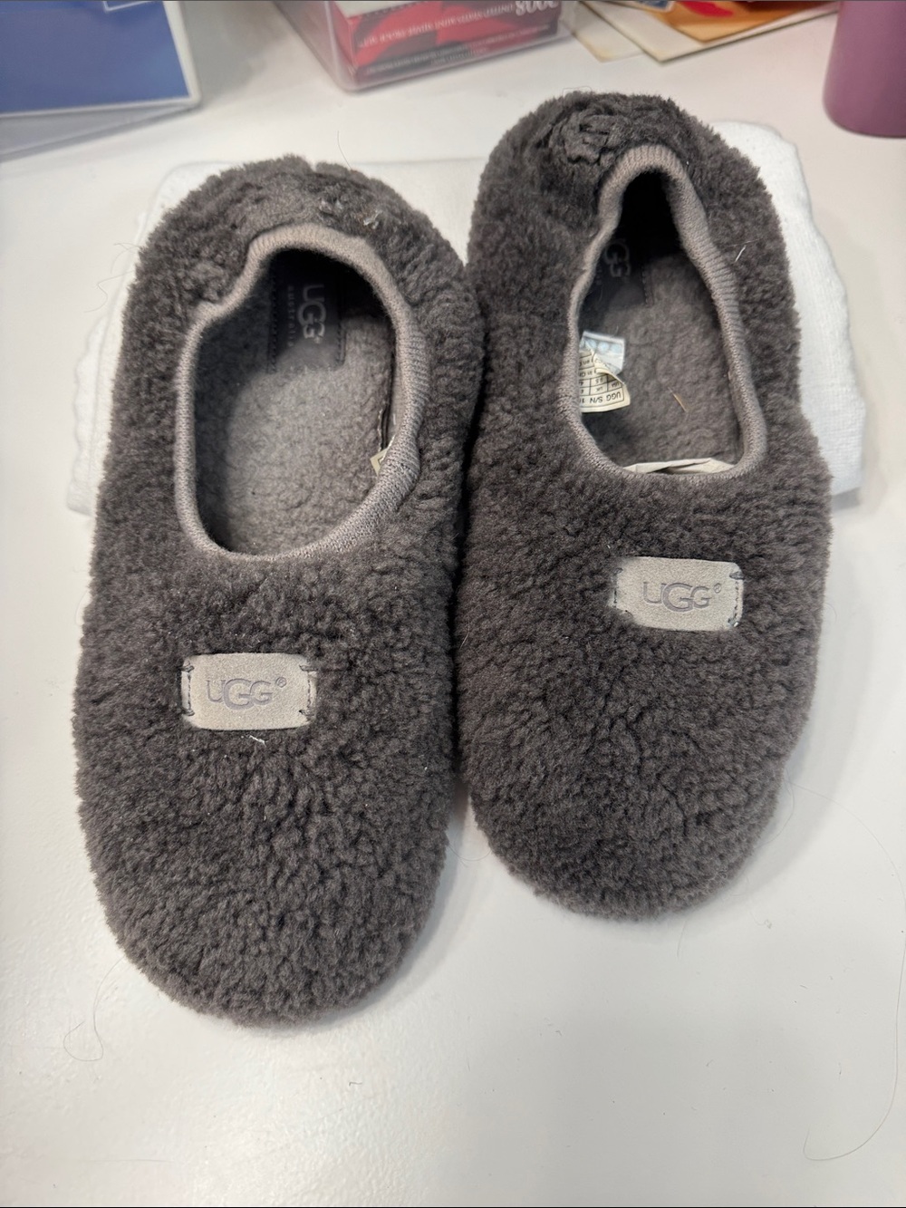 UGG Charcoal Gray Cozy Shearling Slip-On Slippers